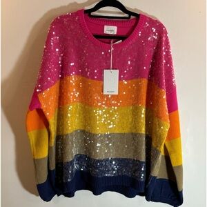 ANDREE BY UNIT Sz  3X Rainbow Clear Sequin Drop Shoulder Sweater NEW WITH TAG